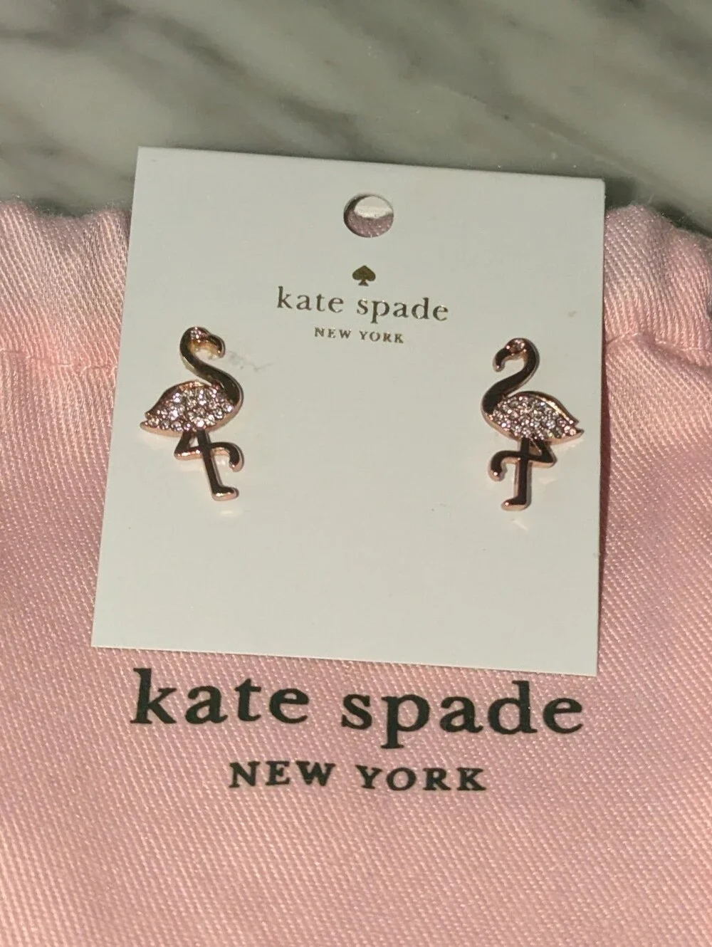 NWT kate spade By The Pool Rose Gold Pave 🦩 🦩 Flamingo Stud Earrings